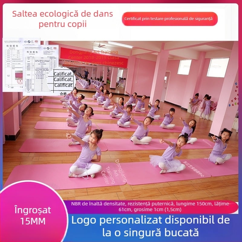 Covoraș de yoga pentru copii, antiderapant, 150 × 60 × 1 cm, cu imprimare de logo