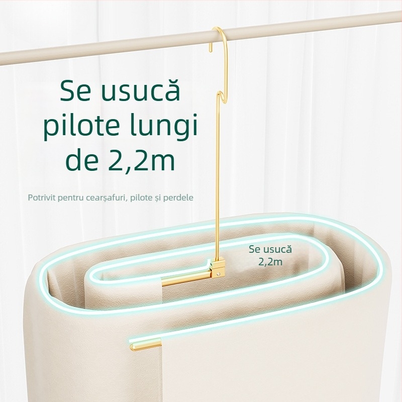 Umeraș spiral din aluminiu pentru uscare pe balcon, suport mare pentru pături, lenjerie de pat și fețe de cuvertură