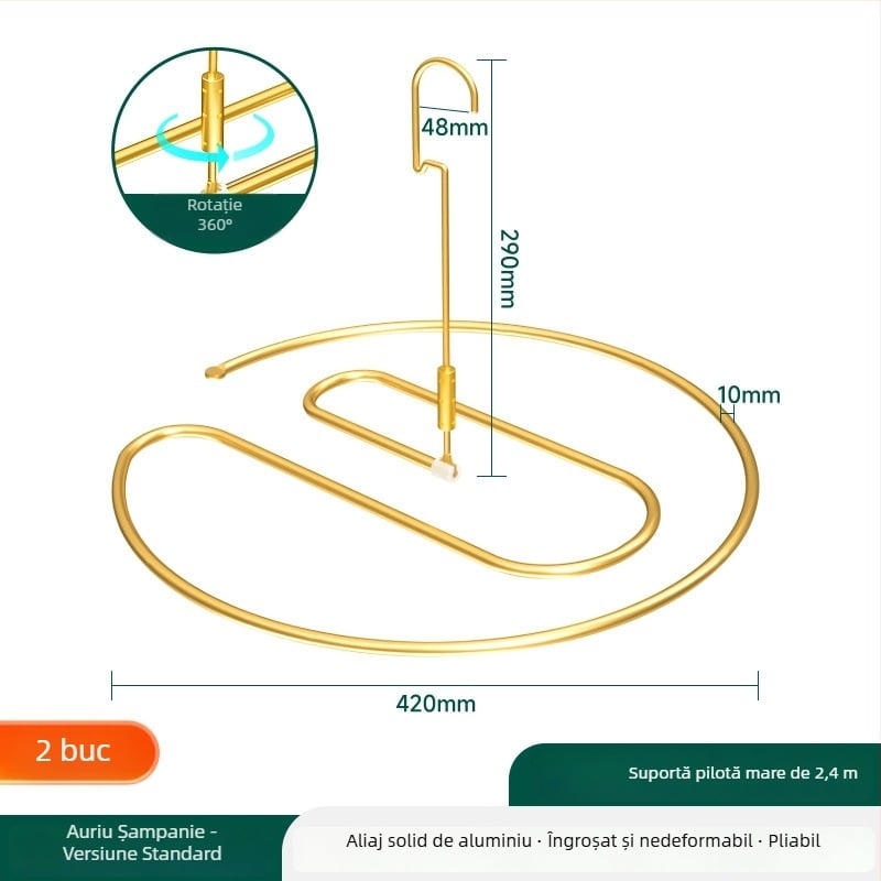 Umeraș spiral din aluminiu pentru uscare pe balcon, suport mare pentru pături, lenjerie de pat și fețe de cuvertură