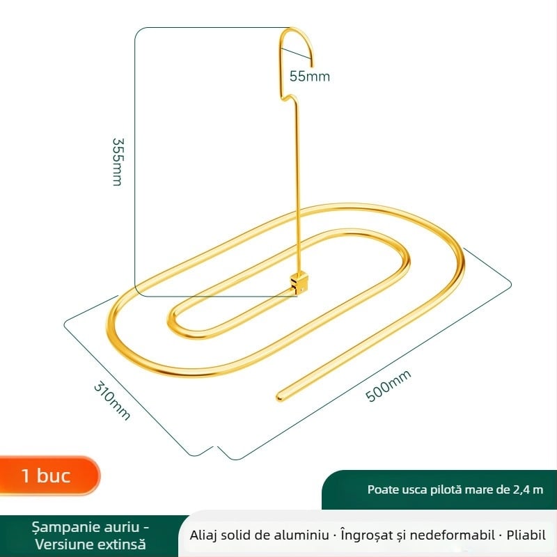 Umeraș spiral din aluminiu pentru uscare pe balcon, suport mare pentru pături, lenjerie de pat și fețe de cuvertură