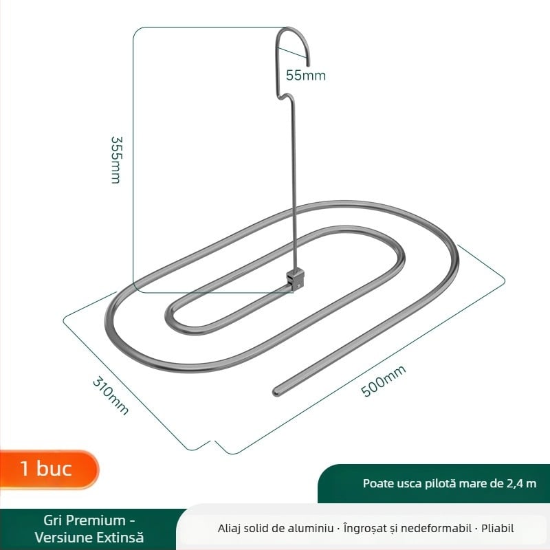 Umeraș spiral din aluminiu pentru uscare pe balcon, suport mare pentru pături, lenjerie de pat și fețe de cuvertură