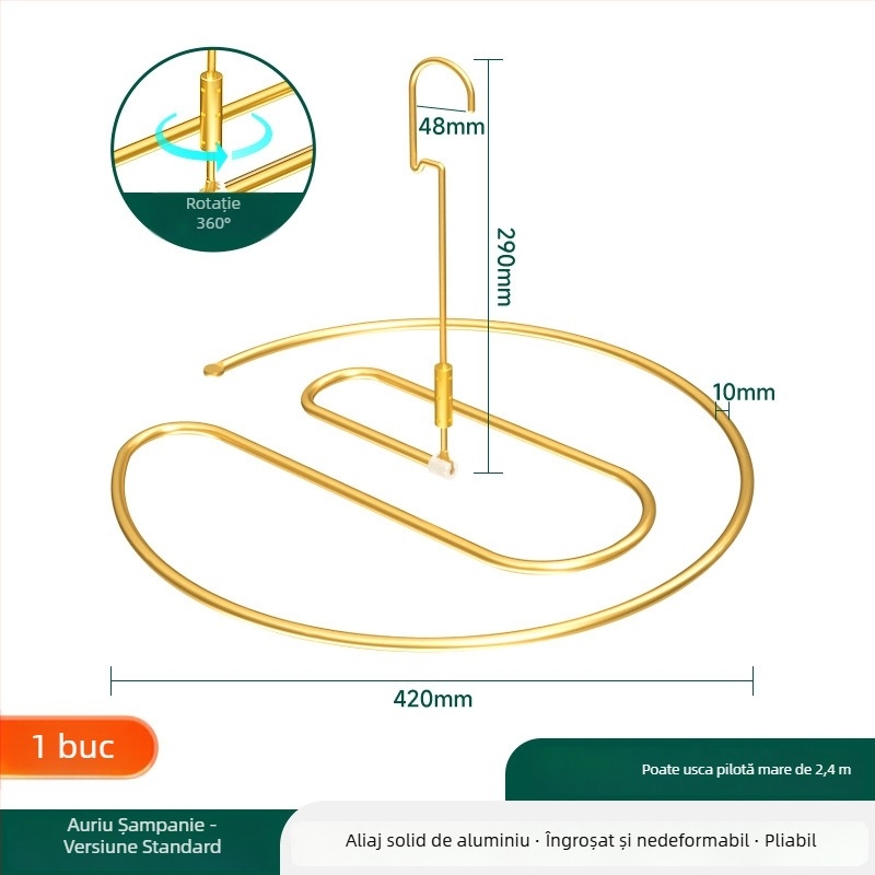 Umeraș spiral din aluminiu pentru uscare pe balcon, suport mare pentru pături, lenjerie de pat și fețe de cuvertură