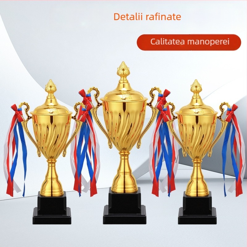 Trofee metalice personalizate pentru fotbal, baschet, dans, competiții școlare și evenimente la grădiniță, cu gravură de înaltă calitate