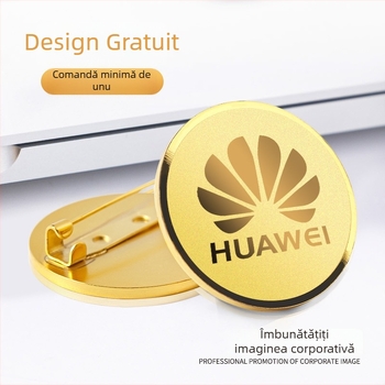 Insignă rotundă din oțel inoxidabil, cu ac, logo metalic cu nume, badge de identificare pentru angajat, personalizabil