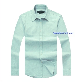 Cămașă bărbătească cu mâneci lungi pentru primăvară și toamnă, Oxford din bumbac, culoare solidă, croială slim, stil business casual