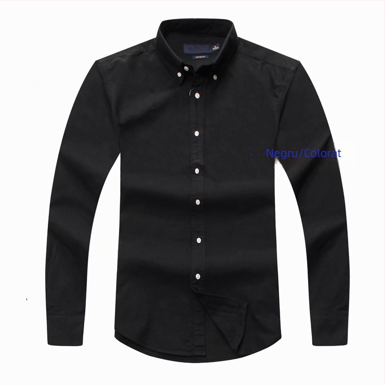 Cămașă bărbătească cu mâneci lungi pentru primăvară și toamnă, Oxford din bumbac, culoare solidă, croială slim, stil business casual