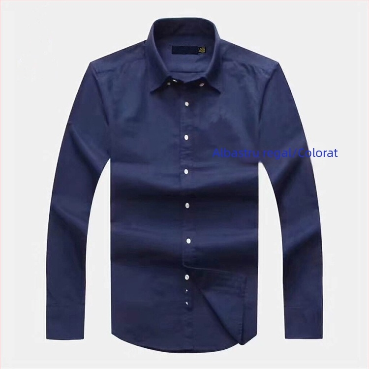 Cămașă bărbătească cu mâneci lungi pentru primăvară și toamnă, Oxford din bumbac, culoare solidă, croială slim, stil business casual