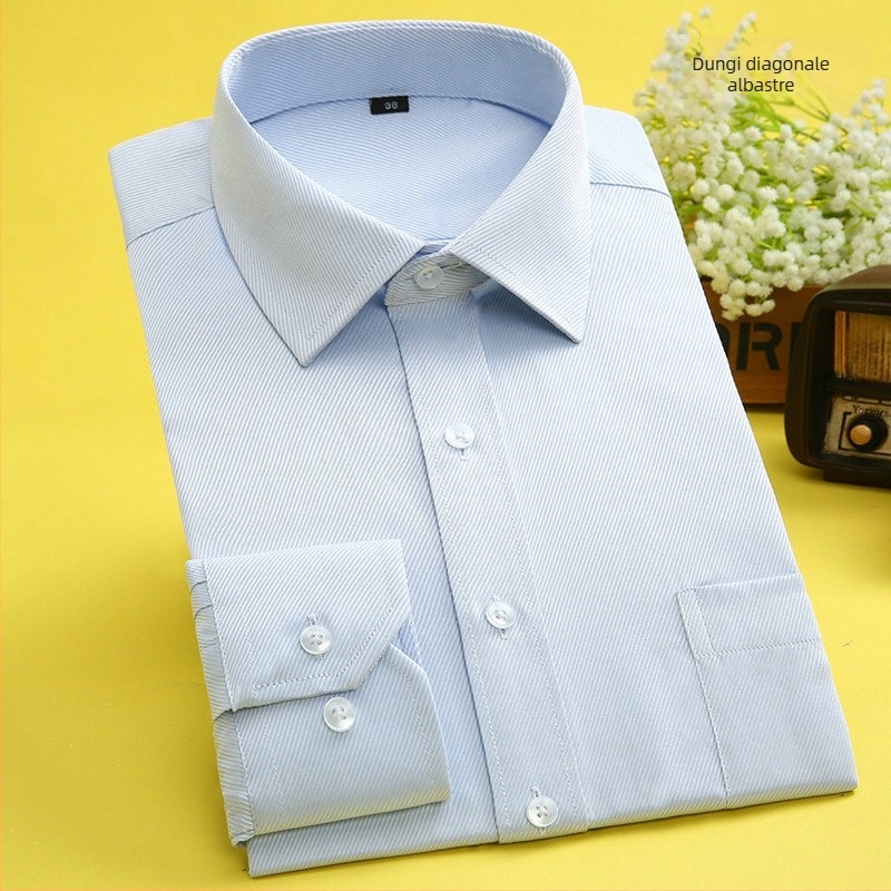 Cămașă pentru bărbați, croială slim-fit, stil coreean, din amestec de bumbac, alb, mâneci lungi, cămașă de afaceri