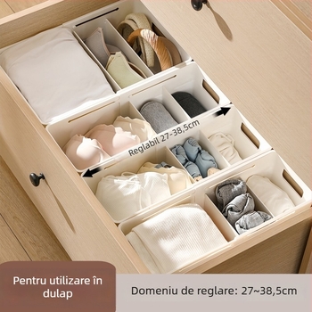 Cutie extensibilă de depozitare pentru lenjerie cu compartimente – organizator de sertar 3 în 1