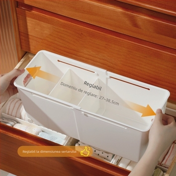 Cutie extensibilă de depozitare pentru lenjerie cu compartimente – organizator de sertar 3 în 1