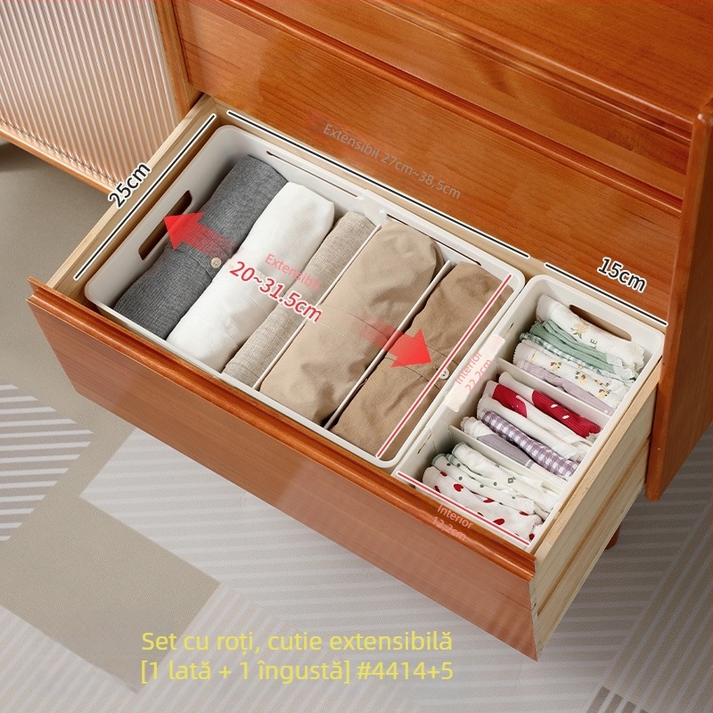 Cutie extensibilă de depozitare pentru lenjerie cu compartimente – organizator de sertar 3 în 1