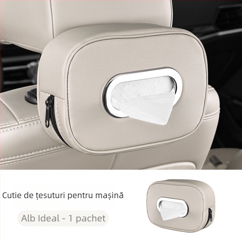 Cutie de șervețele din piele pentru mașină, cu suport pentru cotieră, compatibilă cu parasolar și cu spatele scaunului