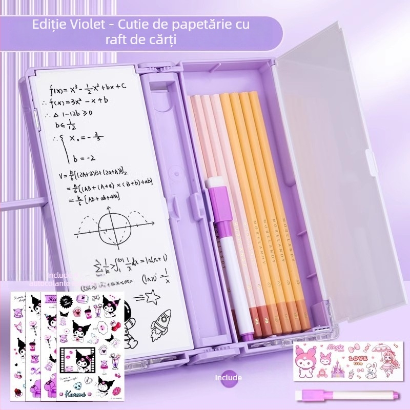 Cutie de papetărie multifuncțională pentru elevi din învățământul primar: trei în unu — suport pentru lectură, tablă de scriere și penar pliabil