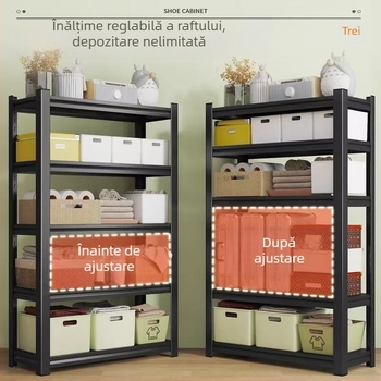 Rafturi de depozitare pentru uz casnic, cu mai multe niveluri, sistem integrat perete şi podea, din oțel