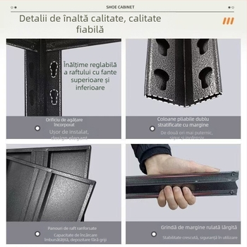 Rafturi de depozitare pentru uz casnic, cu mai multe niveluri, sistem integrat perete şi podea, din oțel