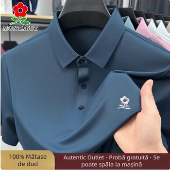 Tricou polo pentru bărbați, 100% mătase de dud, țesătură ice silk, subțire, mânecă scurtă, mărime mare