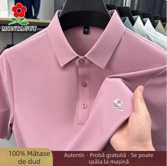 Tricou polo pentru bărbați, 100% mătase de dud, țesătură ice silk, subțire, mânecă scurtă, mărime mare