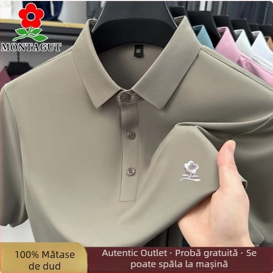 Tricou polo pentru bărbați, 100% mătase de dud, țesătură ice silk, subțire, mânecă scurtă, mărime mare