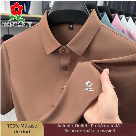 Tricou polo pentru bărbați, 100% mătase de dud, țesătură ice silk, subțire, mânecă scurtă, mărime mare