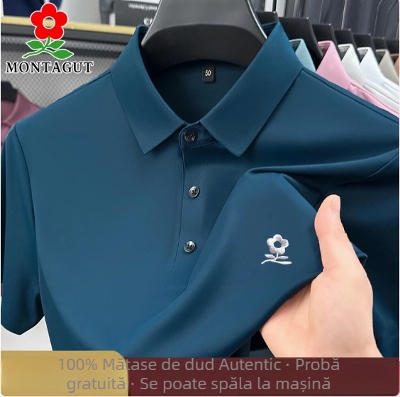 Tricou polo pentru bărbați, 100% mătase de dud, țesătură ice silk, subțire, mânecă scurtă, mărime mare