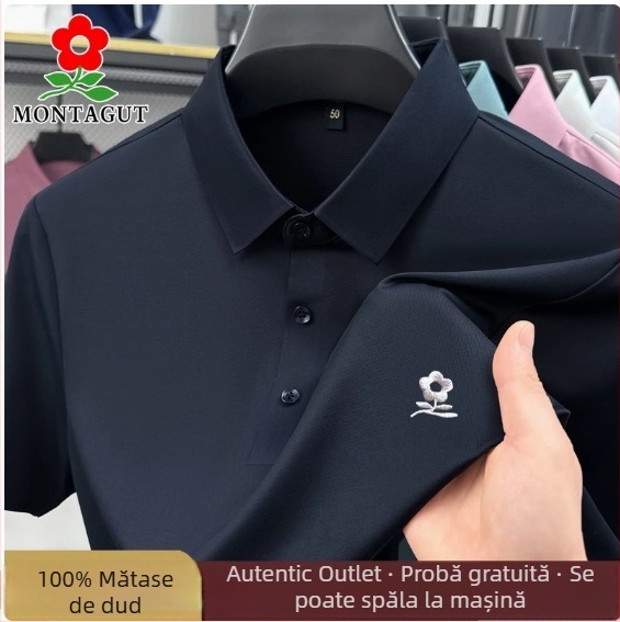 Tricou polo pentru bărbați, 100% mătase de dud, țesătură ice silk, subțire, mânecă scurtă, mărime mare