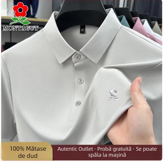 Tricou polo pentru bărbați, 100% mătase de dud, țesătură ice silk, subțire, mânecă scurtă, mărime mare