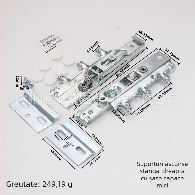 Suporturi de montare robuste pentru dulapuri, brațe din oțel pentru stânga și dreapta, cu plăci metalice, suporturi ascunse reglabil pentru dulapuri de baie și de perete