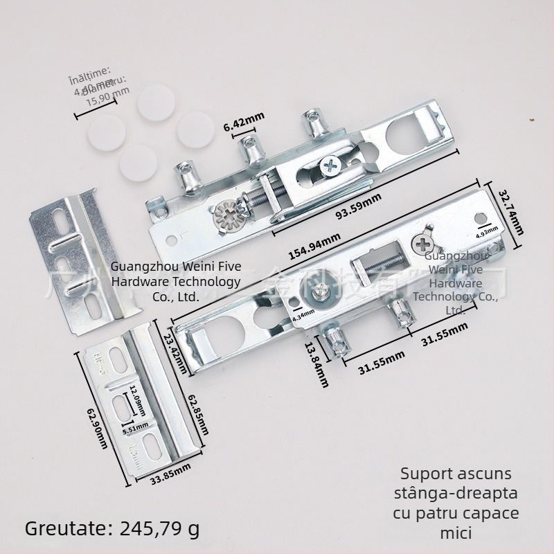 Suporturi de montare robuste pentru dulapuri, brațe din oțel pentru stânga și dreapta, cu plăci metalice, suporturi ascunse reglabil pentru dulapuri de baie și de perete