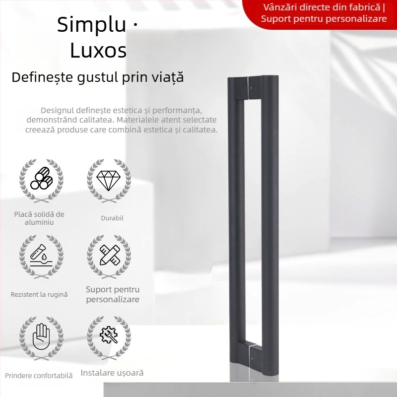 Mâner de ușă din oțel inoxidabil pentru uși din sticlă, negru, țeavă rotundă, glisare fără ramă, pentru uși din lemn (ZY0023, Haoyigou)