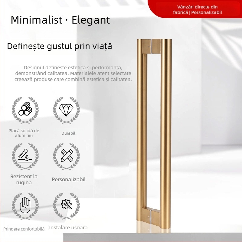 Mâner de ușă din oțel inoxidabil pentru uși din sticlă, negru, țeavă rotundă, glisare fără ramă, pentru uși din lemn (ZY0023, Haoyigou)