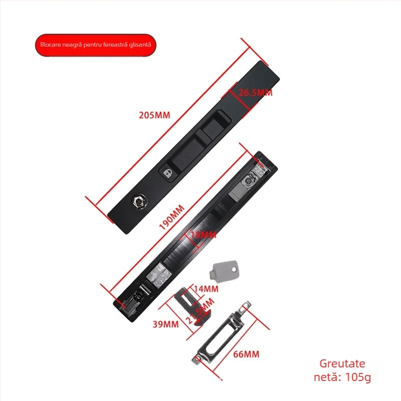Lacăt plat oxidat pentru ferestre glisante și uși, încuietoare cu bandă pe o singură parte, accesorii pentru ferestre din aliaj de aluminiu, lacăt cu cârlig, încuietoare CNC automată cu atingere