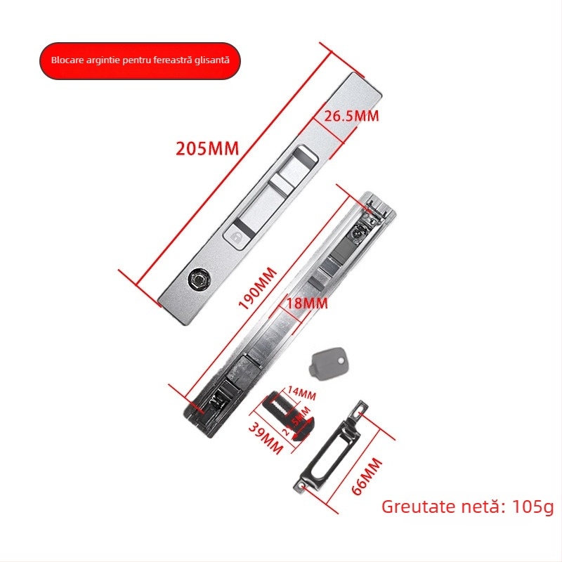 Lacăt plat oxidat pentru ferestre glisante și uși, încuietoare cu bandă pe o singură parte, accesorii pentru ferestre din aliaj de aluminiu, lacăt cu cârlig, încuietoare CNC automată cu atingere