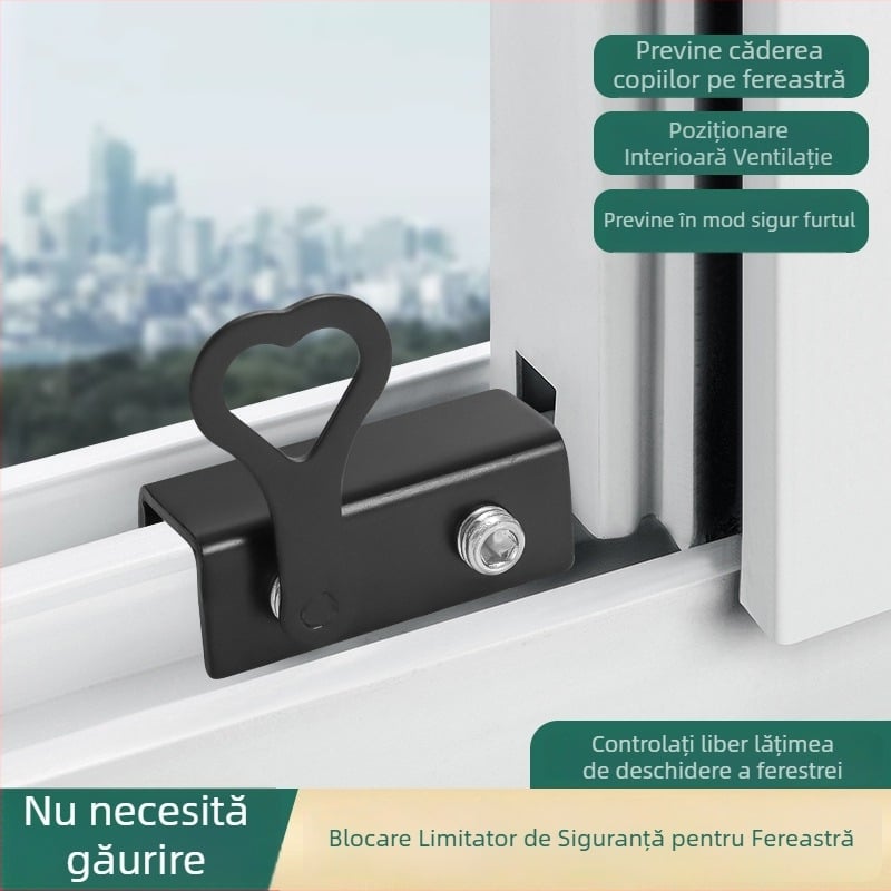 Delgu încuietoare semicirculară pentru geamuri – siguranță pentru copii, fără găuri, anti-strângere, anti-furt, pentru ferestre glisante, model A3, Fier