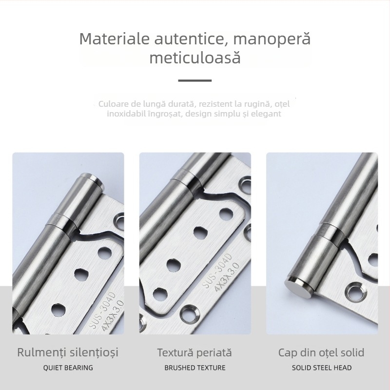 Balamă din oțel inoxidabil 304 pentru uși din lemn, de 4 inch, finisaj lucios, ax parțial, brand Fengji, stil Chinez Nou