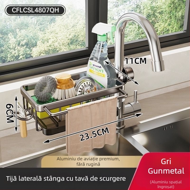 Coș de drenaj din aluminiu pentru bucătărie și suport pentru cârpe