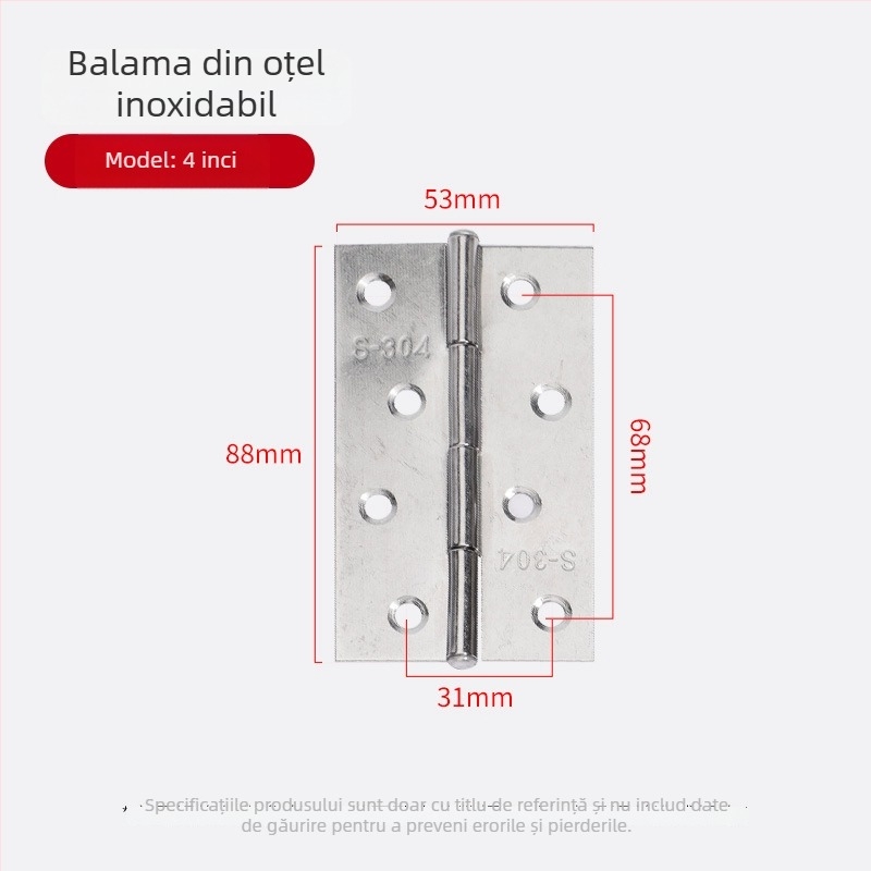 Balamale din oțel inoxidabil pentru uși de garderobă, balamale cu deschidere plată, balamale pliabile îngroșate, pentru uși și ferestre, set complet de accesorii hardware
