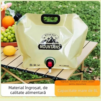 Sac de apă pliabil pentru exterior, 8 L capacitate, rezervor de apă moale pentru camping