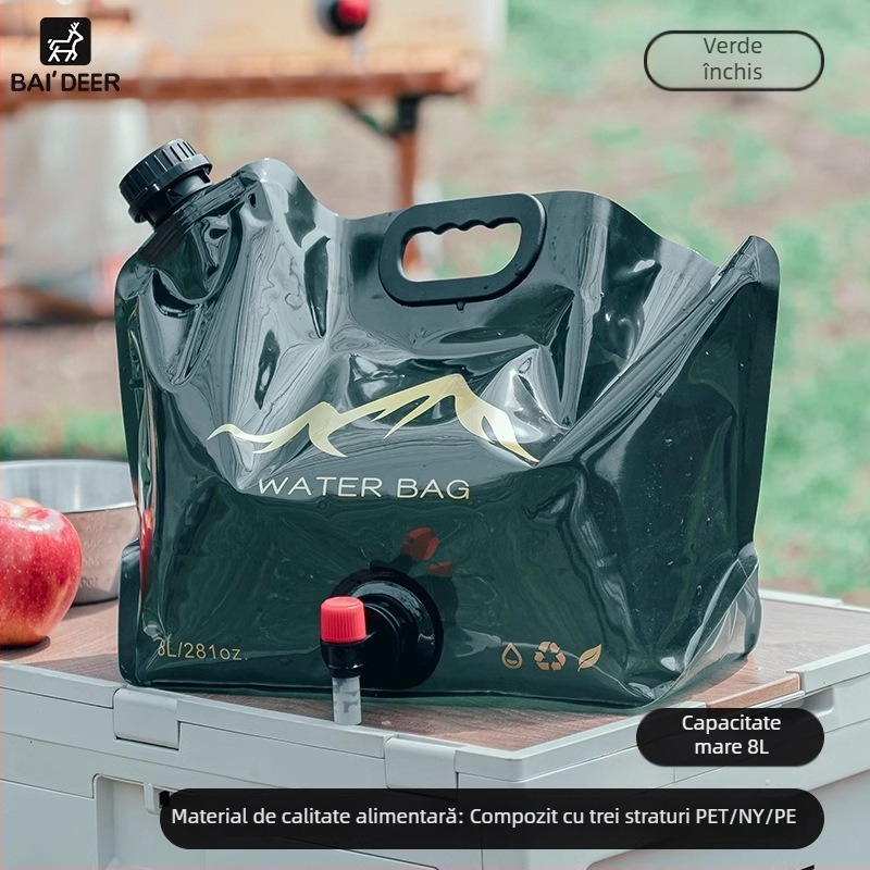 Sac de apă pliabil pentru exterior, 8 L capacitate, rezervor de apă moale pentru camping