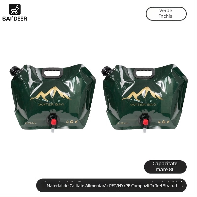 Sac de apă pliabil pentru exterior, 8 L capacitate, rezervor de apă moale pentru camping