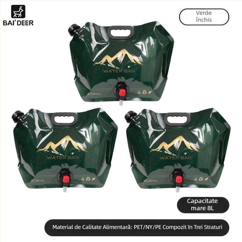 Sac de apă pliabil pentru exterior, 8 L capacitate, rezervor de apă moale pentru camping