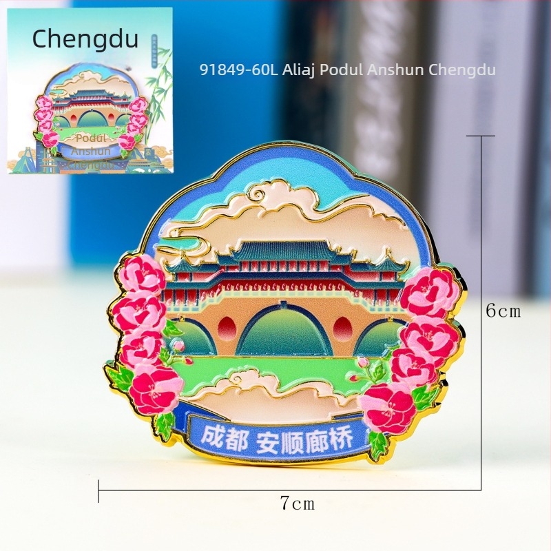 Magnet de frigider din lemn cu finisaj rășină epoxidică — repere culturale Chengdu