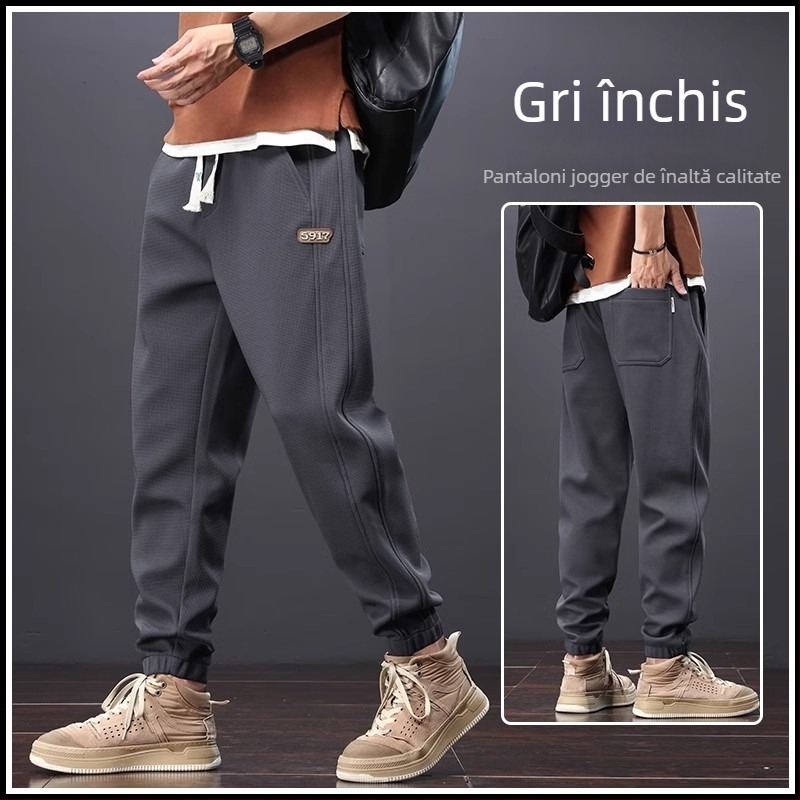 Pantaloni bărbăți jogger cargo, lejeri, cu căptușeală din fleece, casual pentru primăvară-toamnă