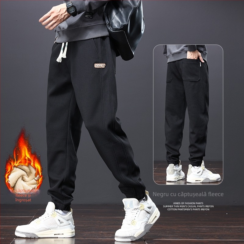Pantaloni bărbăți jogger cargo, lejeri, cu căptușeală din fleece, casual pentru primăvară-toamnă