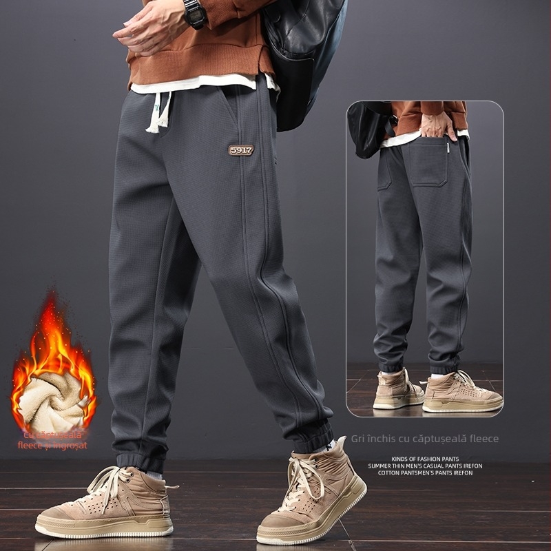 Pantaloni bărbăți jogger cargo, lejeri, cu căptușeală din fleece, casual pentru primăvară-toamnă