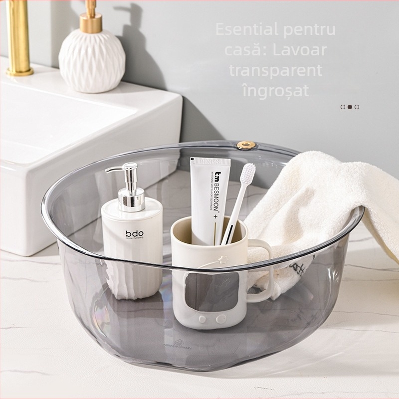 Vas de spălat transparent din plastic, montat pe perete, fără găuri, mare, pentru baie și bucătărie, multifuncțional