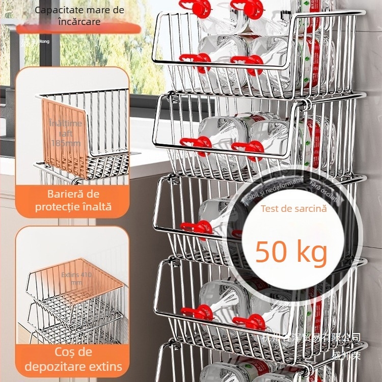 Raft de bucătărie din oțel inoxidabil 304, podea, cu mai multe nivele, pentru fructe și legume, mobil