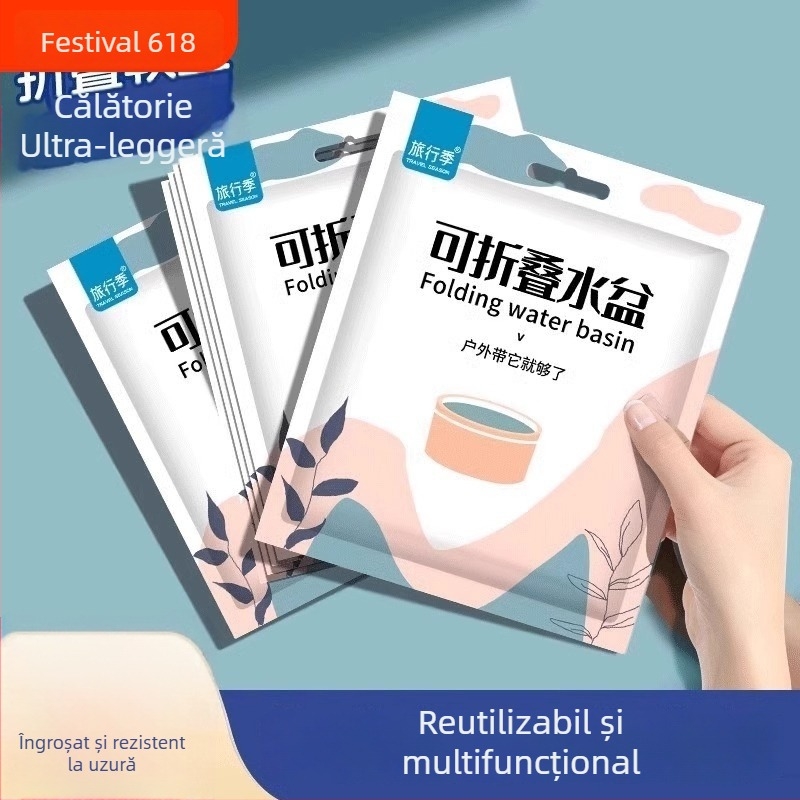Vas pliabil de unică folosință pentru călătorii: chiuvetă portabilă pentru rufe și față, găleată de apă, pungă de spălat și lighean pentru înmuierea picioarelor