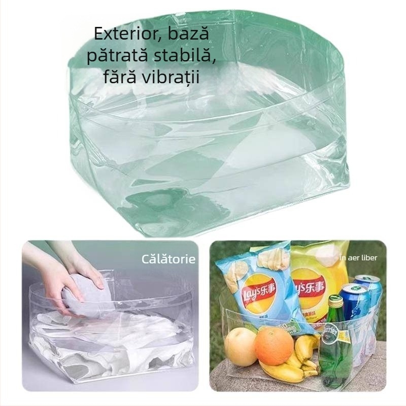 Vas pliabil de unică folosință pentru călătorii: chiuvetă portabilă pentru rufe și față, găleată de apă, pungă de spălat și lighean pentru înmuierea picioarelor