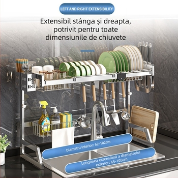 Raft de scurgere telescopic pentru chiuvetă, montat pe perete sau pe blat, multifuncțional, fără găuri