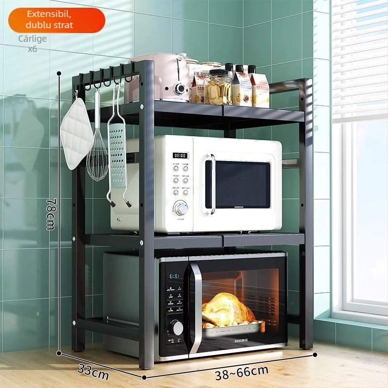 Raft extensibil de bucătărie pentru cuptorul cu microunde și gătitor electric de orez, suport dublu pe blat